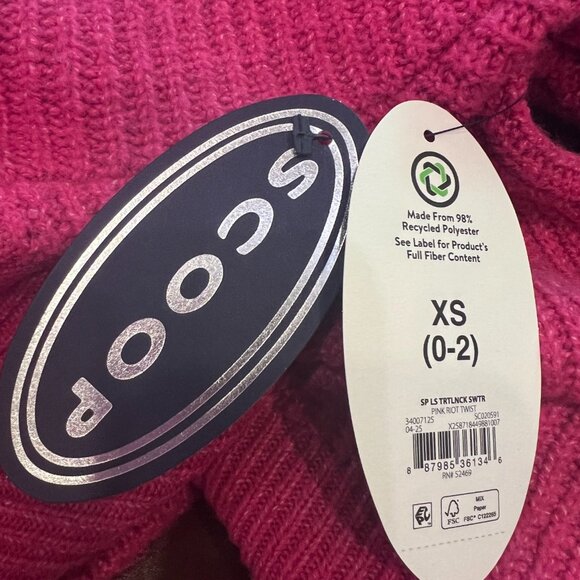 Scoop Women's Shaker Stitch Turtleneck Sweater Lightweight  In Pink Size XS - Picture 9 of 9